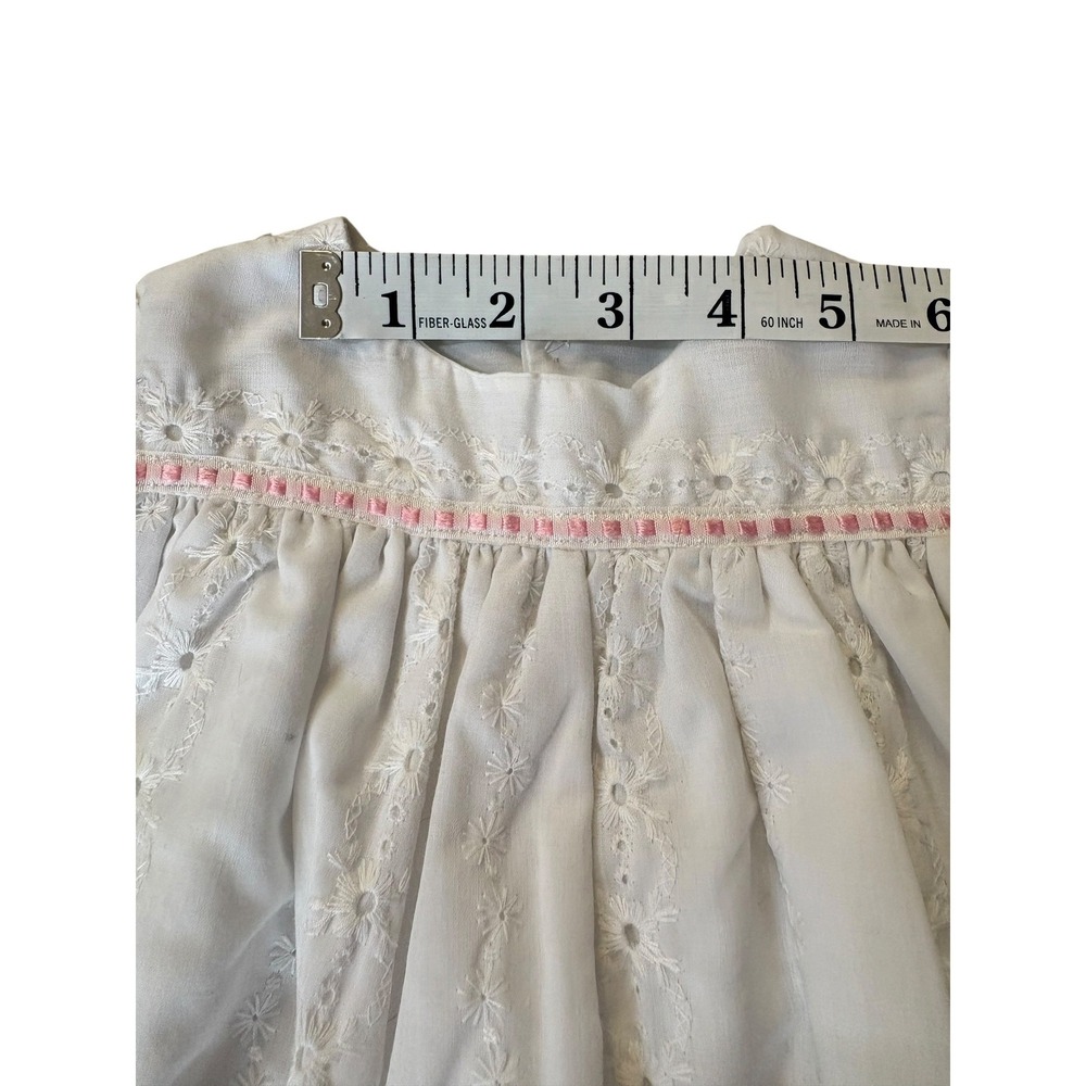 Vintage 60's 70's Baby Girl Christening Baptism Gown Dress Eyelet Lace Cottage - Picture 3 of 7